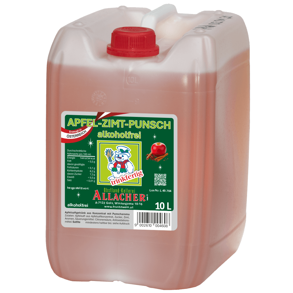 Non-alcoholic apple-cinnamon punch in a 10-litre canister