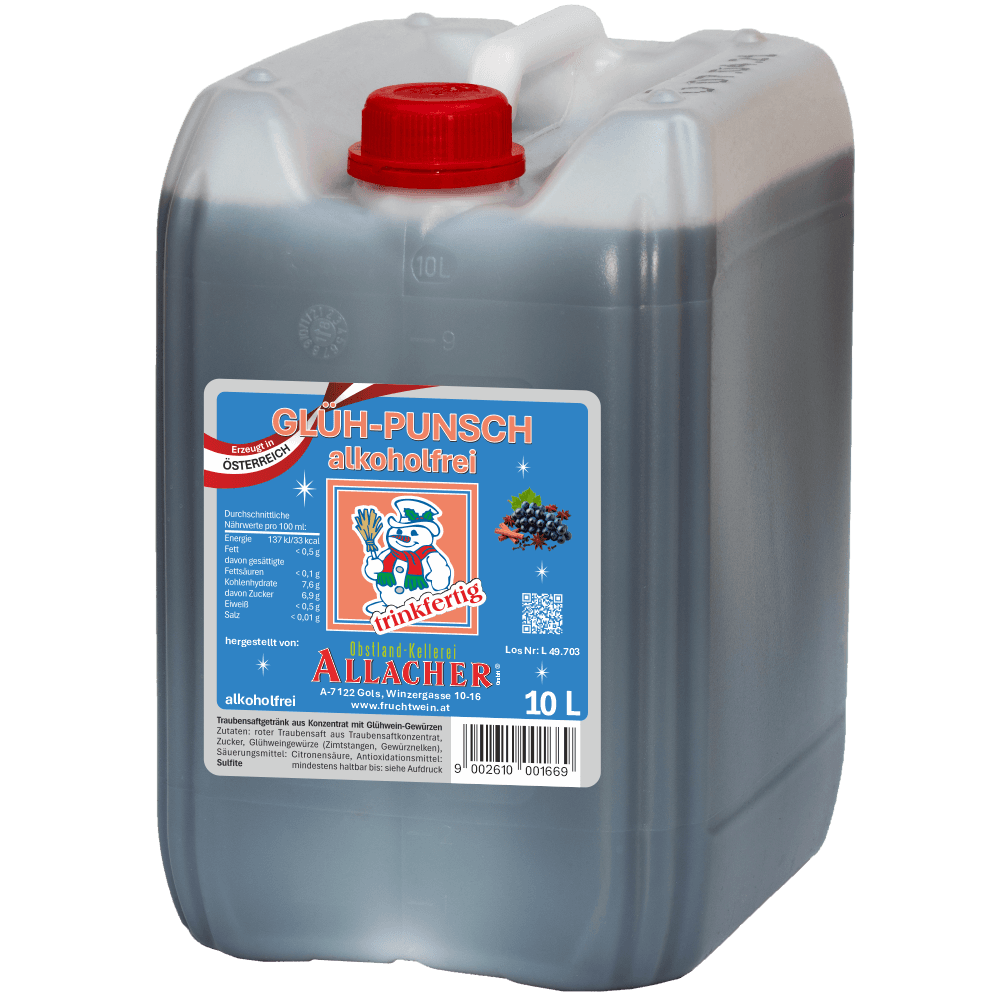 Non-alcoholic mulled wine in a 10-litre canister